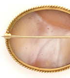 14k Yellow Gold Carved Shell Cameo Pin Brooch Chariot Pulled by Horses (#J6890)