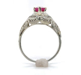 Art Deco 14k Gold Filigree Ring with .66ct Round Genuine Natural Ruby (#J6401)