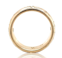 14k Gold Hand Engraved Wide Genuine Natural Diamond Wedding Band 5.75 (#J6914)