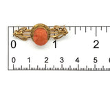 Victorian 10k Yellow Gold Genuine Natural Coral Cameo Bar Pin Jewelry (#J7341)