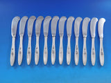 Rose Solitaire by Towle Sterling Silver Butter Spreader HH Paddle Set of 12 pcs