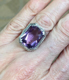 18k Gold Filigree Art Deco Large 9 Carat Genuine Natural Amethyst Ring (#J5267)