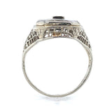 14k Gold Filigree Genuine Natural Rock Crystal Diamond Ring Size 4.25 (#J6497)