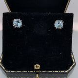 14k White Gold 1.62cttw Round Genuine Natural Aquamarine Stud Earrings (#J6376)