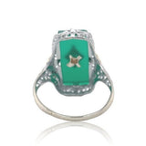 10k Gold Filigree Ring w/ Green Genuine Natural Onyx and Diamond Accent (#J6597)