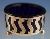 Sterling Silver Salt Dip Pair Pierced with Glass Cobalt Liners (#2538)