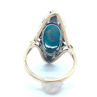 14k Gold Arts and Crafts Genuine Natural Turquoise Ring Applied Leaves (#J5214)