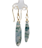 14k Gold 16.64 Carat TW Moss Genuine Agate Teardrop Dangle Earrings (#J7127)