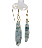 14k Gold 16.64 Carat TW Moss Genuine Agate Teardrop Dangle Earrings (#J7127)