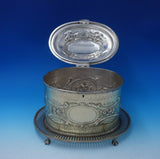 English Silverplate Biscuit Box Bead Border Claw Legs Floral Motif w/Lock #3131