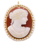 14k Gold Hard Stone Cameo Pin / Pendant with Cultured Pearls (#J4015)