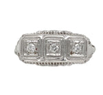 14k White Gold Three-Stone Genuine Natural Diamond Filigree Ring (#J6820)