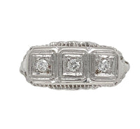 14k White Gold Three-Stone Genuine Natural Diamond Filigree Ring (#J6820)