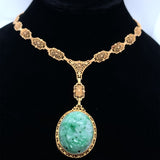 14k Yellow Gold Art Deco Filigree Jadeite Jade Necklace w/ GIA Report (#J5664)