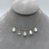 14k Gold Necklace with Five Genuine Natural Moonstone Briolette Drops (#J7600)