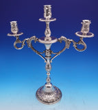 European .925 Sterling Silver Candelabra Pair 3-Light Repoussed w/Dolphins #9289