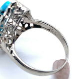 14k Gold Art Deco Genuine Natural Turquoise Marquise Filigree Ring (#J5187)
