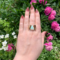 14k Yellow Gold Heavy Custom Australian Genuine Natural Opal Ring 9.5 (#J7314)