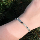14k Gold Art Deco Genuine Sapphire Link Bracelet Guilloche Engraved (#J6504)