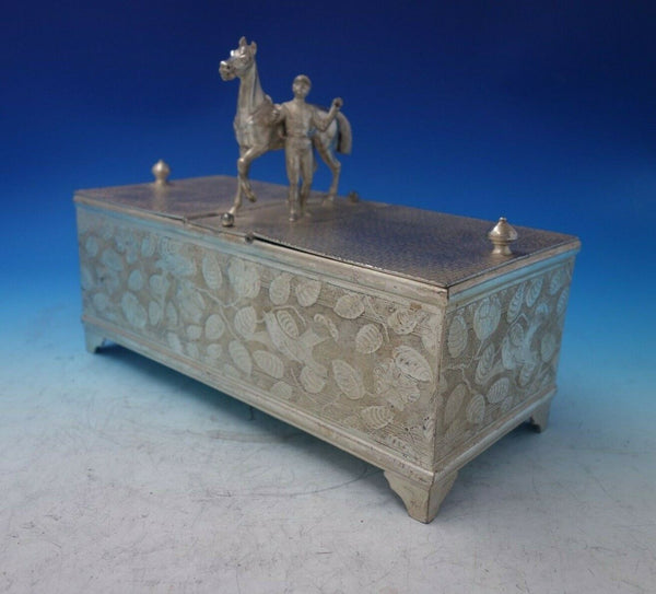 Derby Silver Co Silverplate Humidor Figural Horse Rider Birds Flowers (#5882)