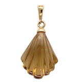14k Yellow Gold Genuine Natural Citrine Carved Fan Shaped Pendant (#J7521)
