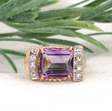 Retro 14k Yellow Gold 2.80 Carat Genuine Natural Amethyst Diamond Ring (#J7201)
