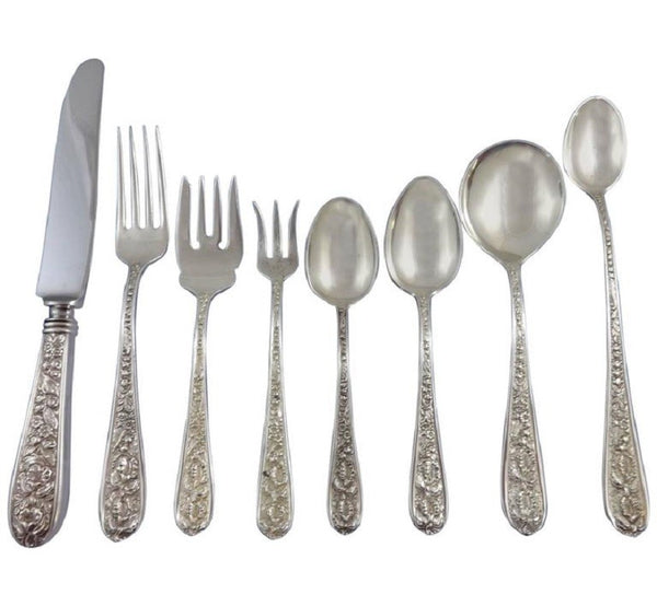 Corsage by Stieff Sterling Silver Floral Iris Flatware Set 8 Service 69 Pieces
