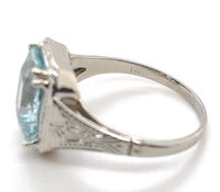 14k White Gold Filigree 3.12 Carat Genuine Natural Aquamarine Ring (#J7158)