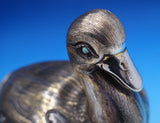 Tane Mexican Sterling Silver Candy Dish Covered Duck Shape Turquoise Eyes #8469