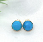 14k Gold 6.86 Carat TW Ithaca Peak Blue Genuine Turquoise Stud Earrings (#J7138)