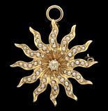 Starburst 10k Gold Pin Pendant w/Seed Pearls Diamonds and Foldable Bail (#J6695)