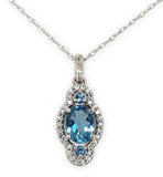 Platinum Genuine Natural Aquamarine and Diamond Pendant with Chain (#J6968)
