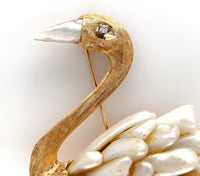 14k Yellow Gold Swan Brooch Pin with Freshwater River Pearls Jewelry (#J6236)