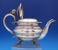 Gadroon by Unknown Silverplate Tea Pot w/ Chrysanthemum Finial Lion Feet (#8296)