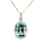 14k Yellow Gold 7.23 Carat Antique Cushion Cut Genuine Aquamarine Pendant #J6731