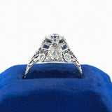 Art Deco Platinum .62ct Diamond Ring Jewelry w/ Lab-Created Sapphires GIA #J5929
