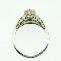 Art Deco 18k White Gold Filigree Genuine Natural Diamond Ring .37ct  (#J741)