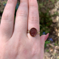 10k Rosey Yellow Gold Genuine Natural Carnelian Stone Warrior Cameo Ring #J7274