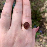 10k Rosey Yellow Gold Genuine Natural Carnelian Stone Warrior Cameo Ring #J7274