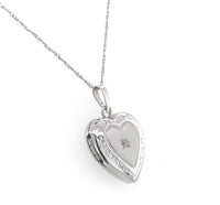 14k White Gold Heart Locket with Genuine Natural Diamond and Chain (#J6672)