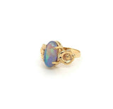14k Yellow Gold Art Nouveau 3 Carat Genuine Natural Black Opal Ring (#J5332)
