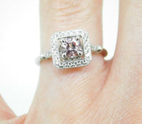 14k Gold Asscher Genuine Natural Morganite and Diamond Halo Ring (#J5053)