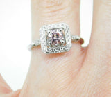 14k Gold Asscher Genuine Natural Morganite and Diamond Halo Ring (#J5053)