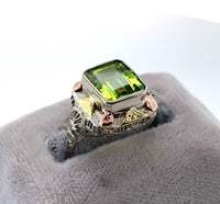 10k Tri-Color 2.55ct Genuine Natural Peridot Filigree Ring Jewelry (#J5818)
