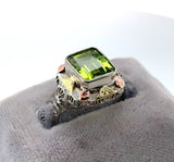 10k Tri-Color 2.55ct Genuine Natural Peridot Filigree Ring Jewelry (#J5818)
