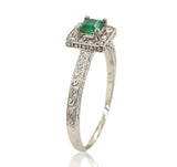 10k White Gold Genuine Natural Emerald Ring with Diamond Halo Size 6.5 (#J6808)