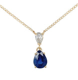 14k Yellow Gold 1.84 Carat Blue Genuine Natural Sapphire Diamond Necklace #J7431