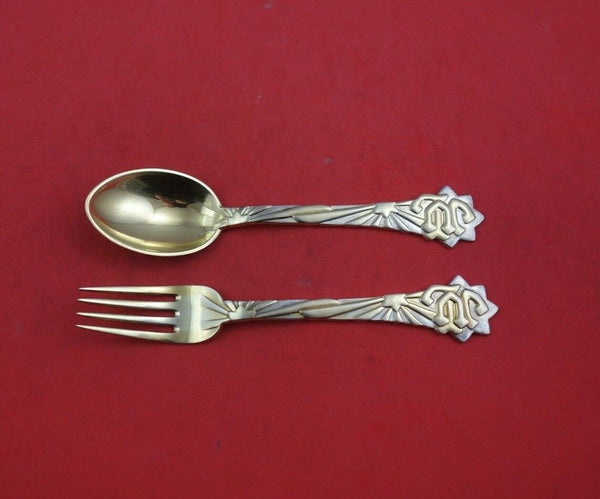 Christmas by A. Michelsen Sterling Silver Fork and Spoon Set 2pc 1910 Vermeil