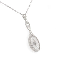 10k Gold Filigree Genuine Natural Rock Crystal Diamond Pendant w/Chain (#J6501)