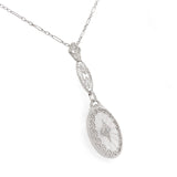10k Gold Filigree Genuine Natural Rock Crystal Diamond Pendant w/Chain (#J6501)